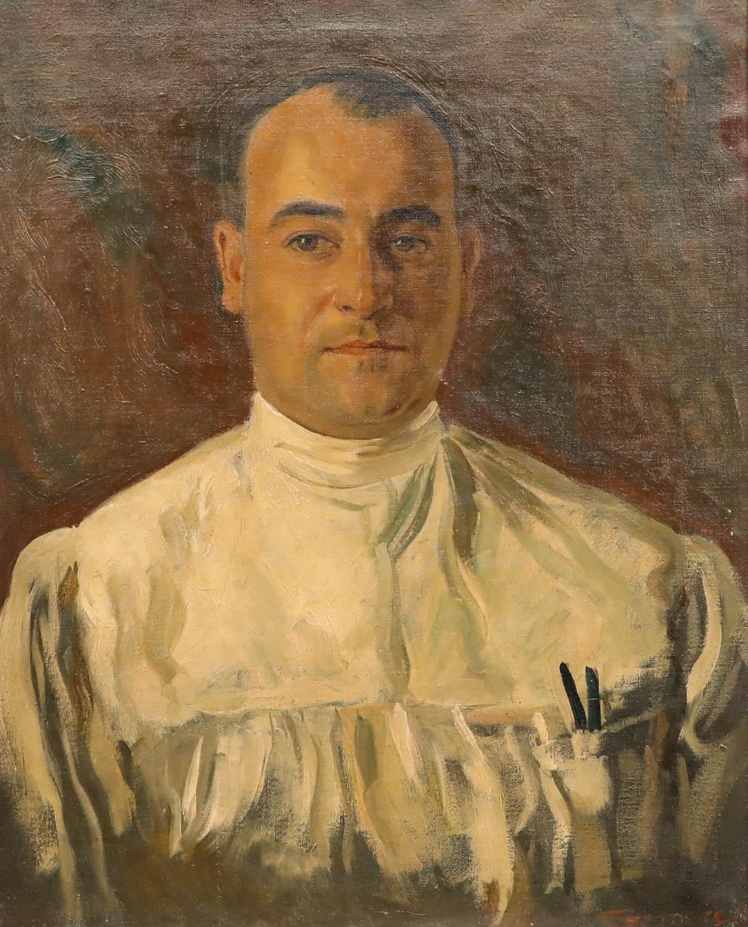 Framed Mid 20th Century Oil - Portrait of a Surgeon - Painting by Unknown
