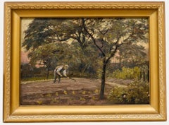 Framed Mid 20th Century Oil - Raking in the Seeds
