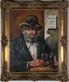Framed Mid 20th Century Oil - Red Wine Connoisseur