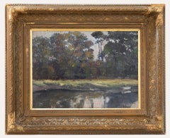 Framed Mid 20th Century Oil - River Scene with Boat Framed Mid 20th Century Oil - River Scene with Boat