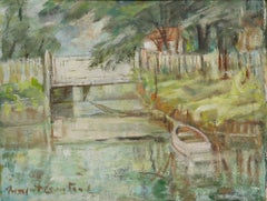 Framed Mid 20th Century Oil - Rowing Boat on the Canal