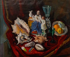 Framed Mid 20th Century Oil - Sea Shells & Sherry Glasses