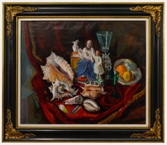 Vintage Framed Mid 20th Century Oil - Sea Shells & Sherry Glasses