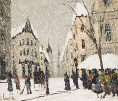 Framed Mid 20th Century Oil - Snowy Day in Paris