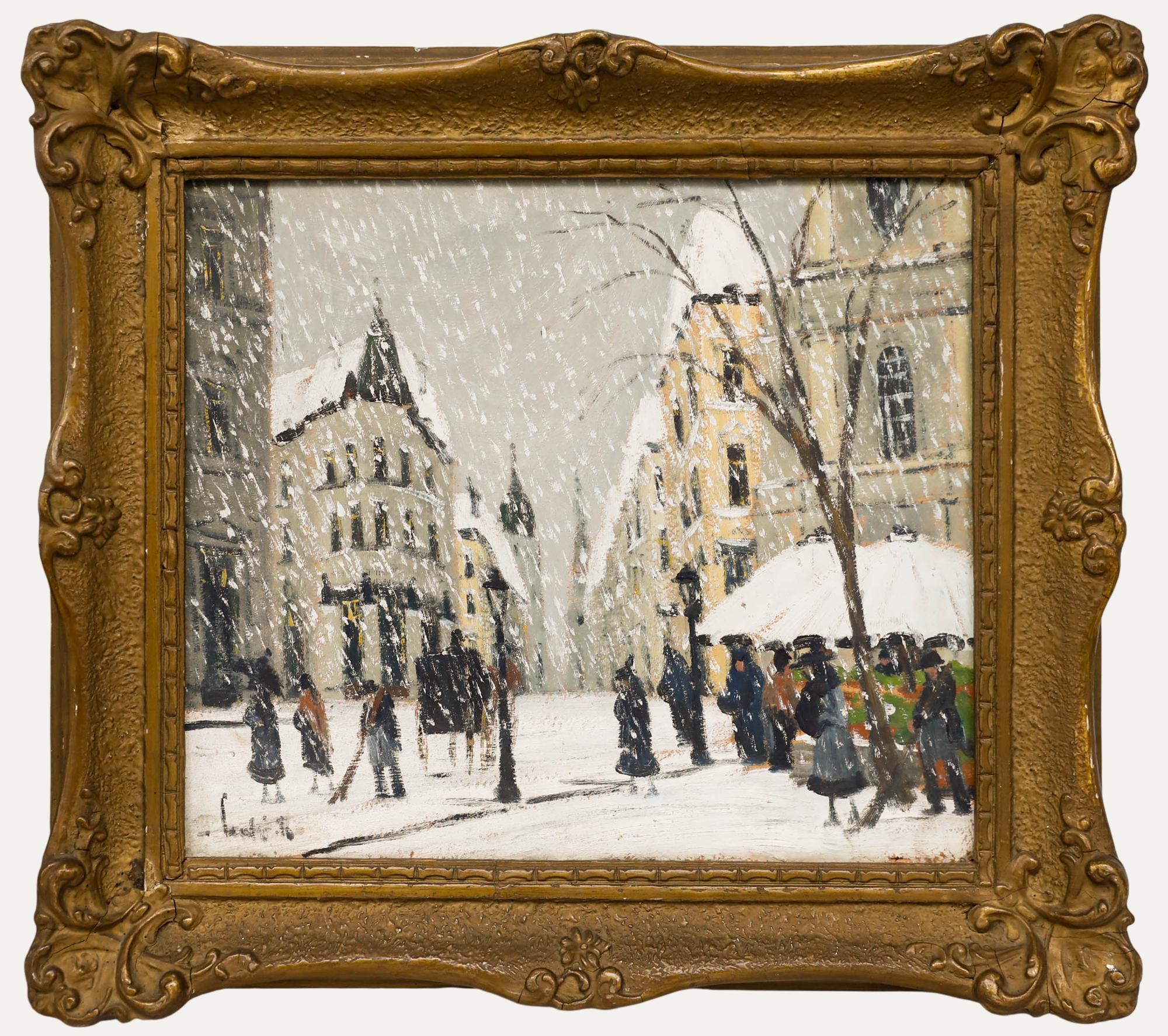 Framed Mid 20th Century Oil - Snowy Day in Paris