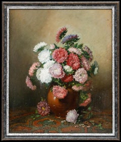 Framed Mid 20th Century Oil - Still Life with Chrysanthemums