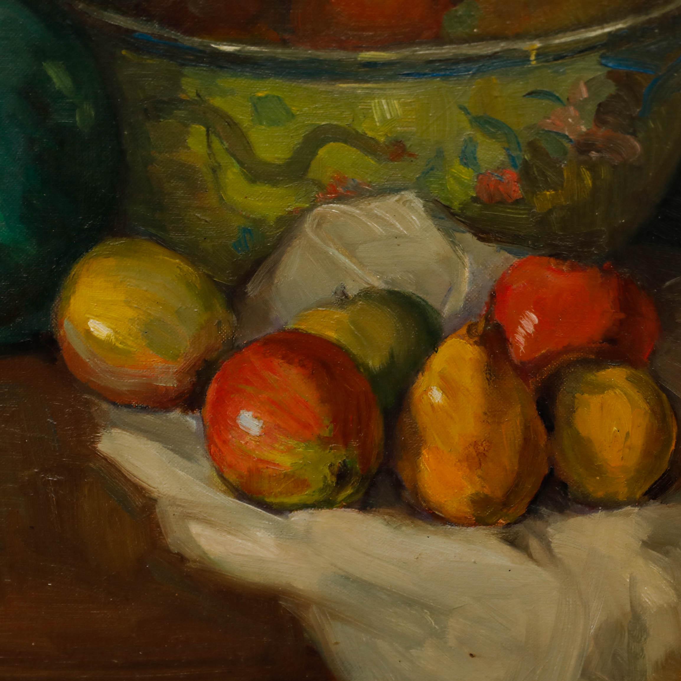 Óleo enmarcado de mediados del siglo XX - Bodegón con frutero 1