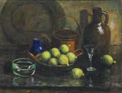 Huile encadrée du milieu du 20e siècle - Nature morte au citron