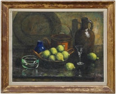 Huile encadrée du milieu du 20e siècle - Nature morte au citron