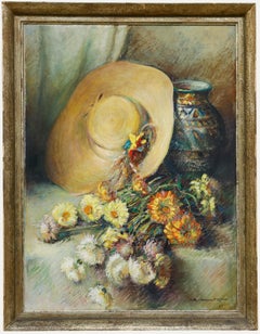 Framed Mid 20th Century Oil - Still Life with Sun Hat