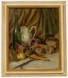 Gerahmtes Öl aus der Mitte des 20. Jahrhunderts - Stillleben mit Gemüse