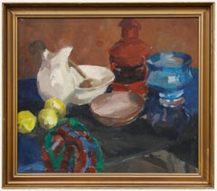Framed Mid 20th Century Oil - Still Life with Vessels and Lemons