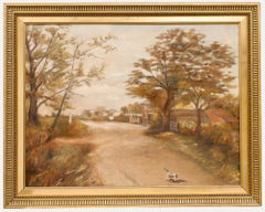 Gerahmtes Öl aus der Mitte des 20. Jahrhunderts - Mit dem Hund spazieren gehen