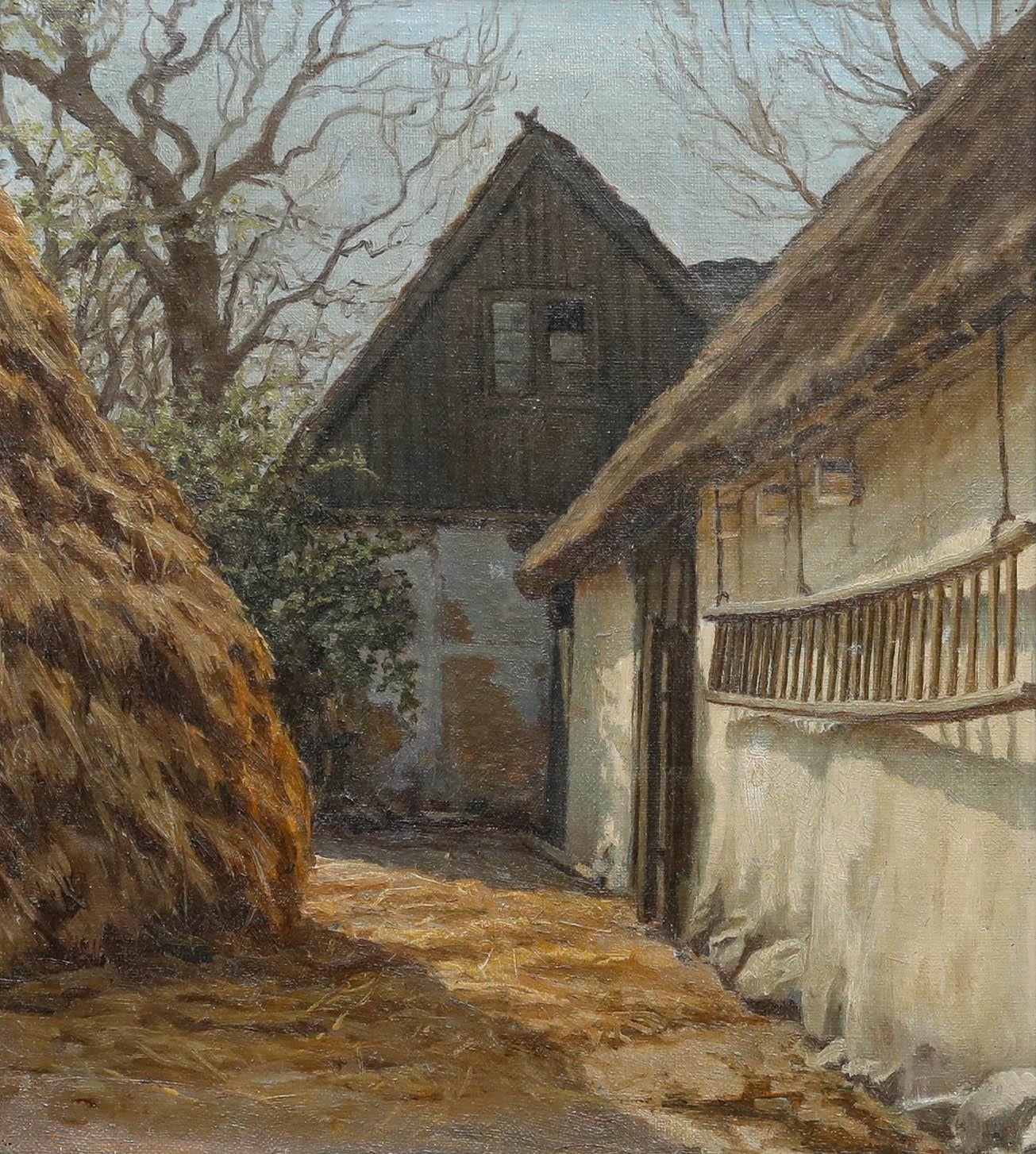 Gerahmtes Öl aus der Mitte des 20. Jahrhunderts - The Barn – Painting von Unknown