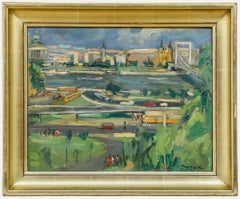 Framed Mid 20th Century Oil - The City from the Waterfront