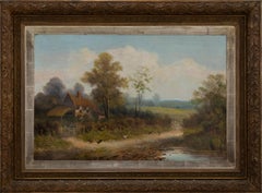 Huile encadrée du milieu du 20e siècle - The Farmer's Cottage