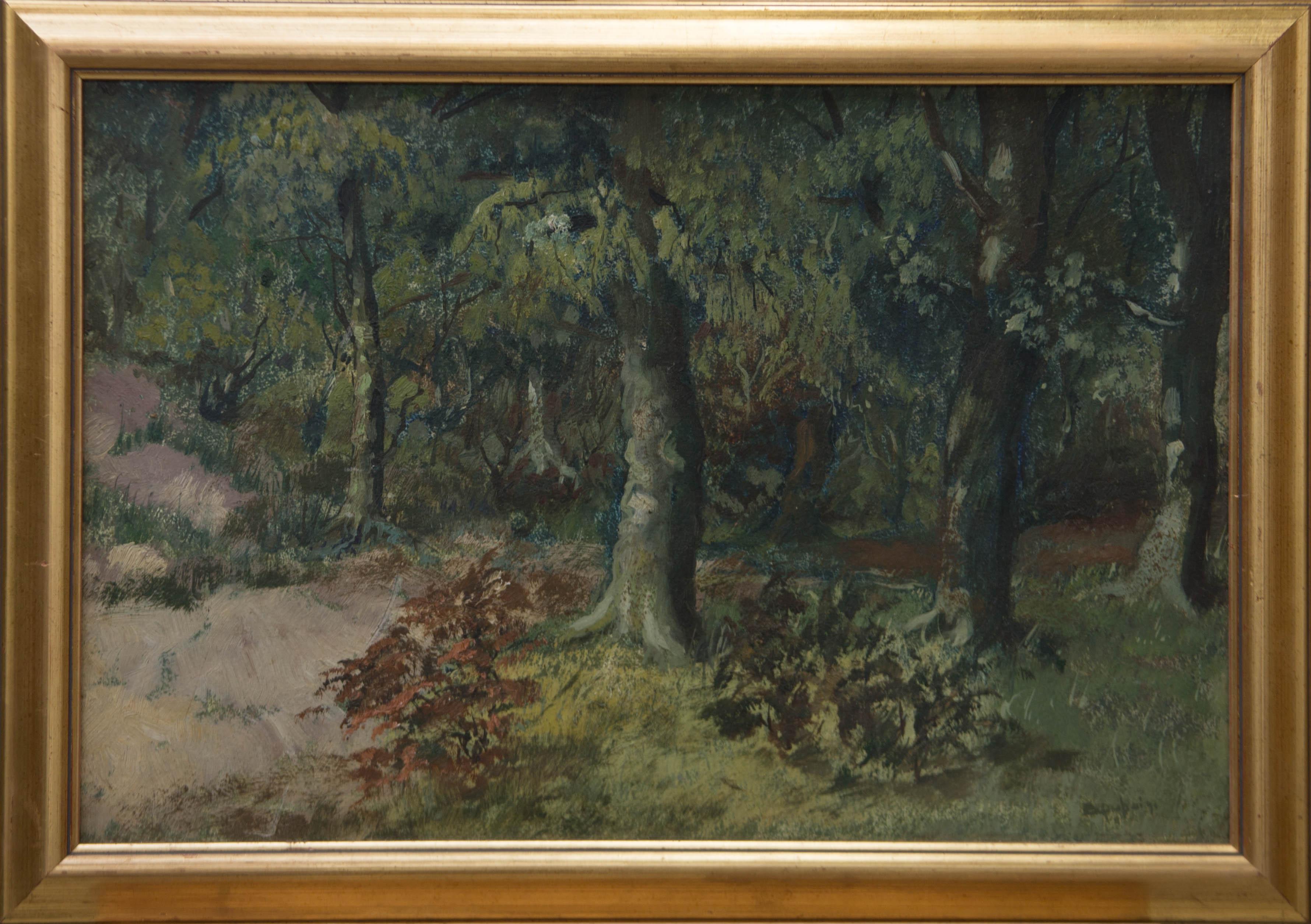 Framed Mid 20th Century Oil - The Forest - Painting by Unknown