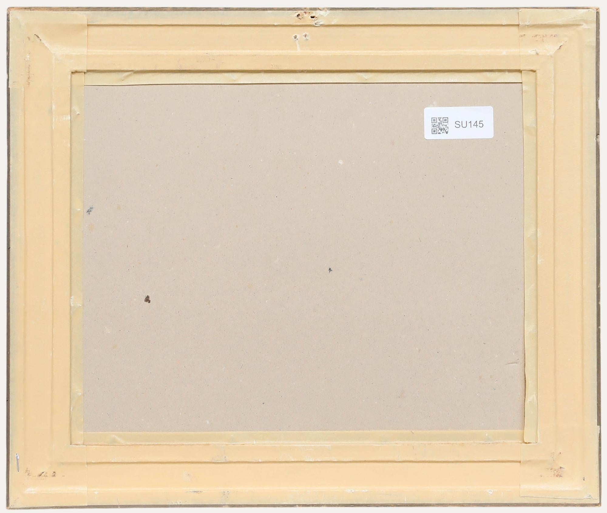 Gerahmtes Öl aus der Mitte des 20. Jahrhunderts - Der Straßenmusikant (Braun), Figurative Painting, von Unknown