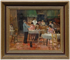 Gerahmtes Öl aus der Mitte des 20. Jahrhunderts - Der Straßenmusikant