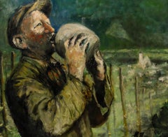 Gerahmtes Öl aus der Mitte des 20. Jahrhunderts - Durstige Arbeit