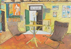 Framed Mid 20th Century Oil - Two Chairs & Guitar