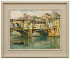 Gerahmtes Öl aus der Mitte des 20. Jahrhunderts - Blick auf Ponte Vecchio