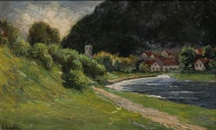 Framed Mid 20th Century Oil - Village in the Foothills