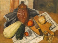 Framed Mid 20th Century Oil - Wine and Vegetables