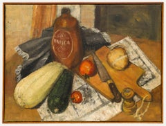 Framed Mid 20th Century Oil - Wine and Vegetables