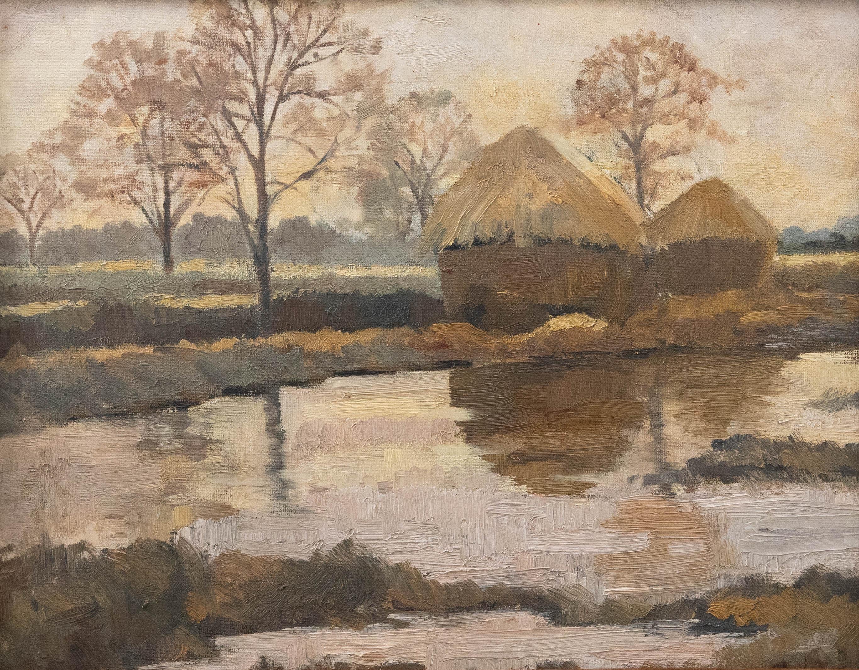 Framed Mid 20th Century Oil - Winter Floods - Painting by Unknown