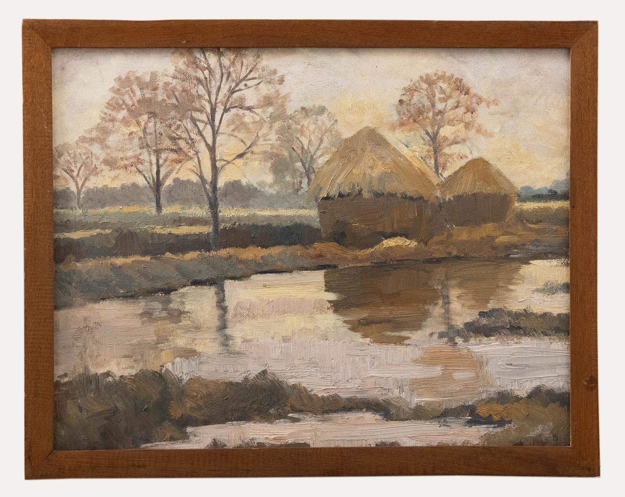 Unknown Landscape Painting - Framed Mid 20th Century Oil - Winter Floods