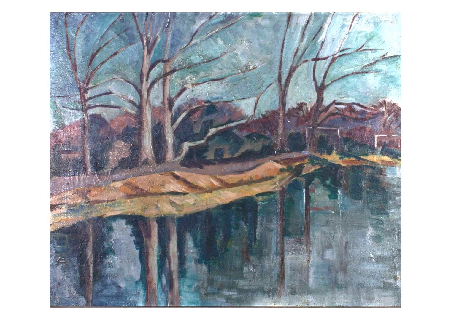 Framed Mid 20th Century Oil - Winter River - Painting by Unknown