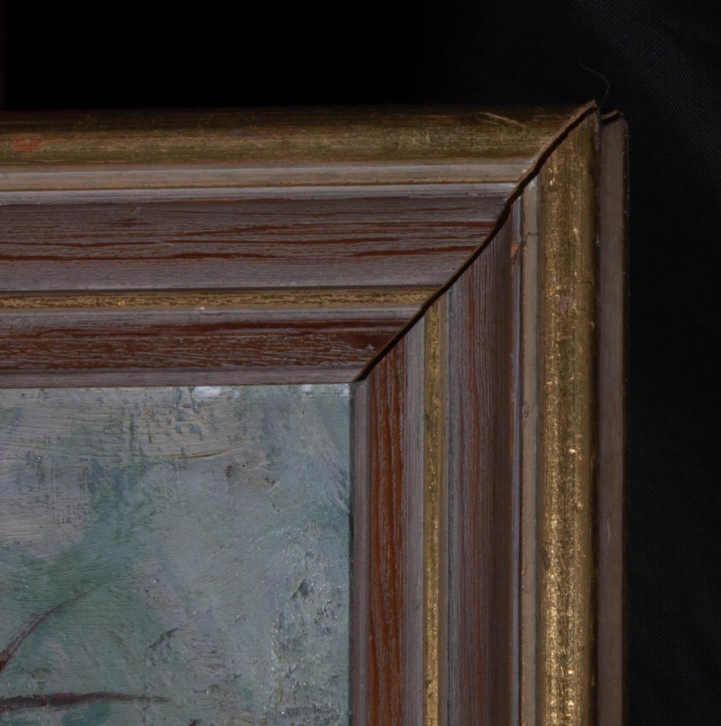 With areas of impasto. Presented in a gilt effect frame. Signed very faintly and illegibly to the lower right corner. On board.
