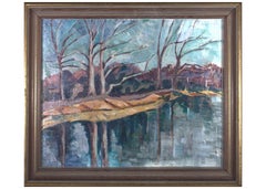 Framed Mid 20th Century Oil - Winter River