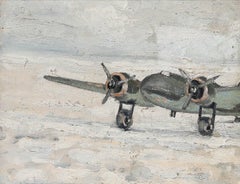 Framed Mid 20th Century Oil - WW2 Bomber on a Beach