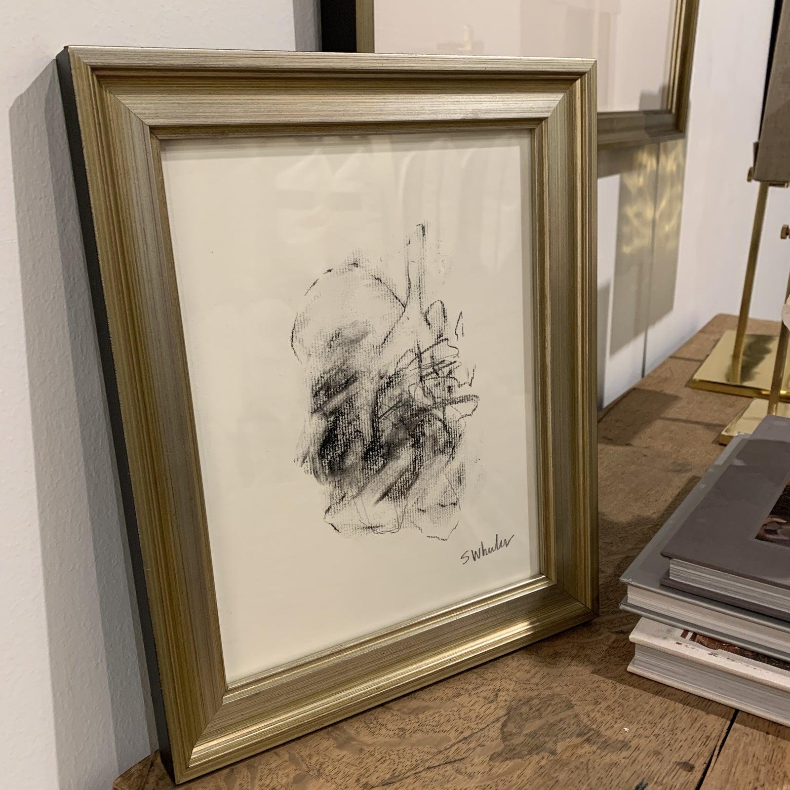 Framed Mini Charcoal  - Abstract Painting by Unknown