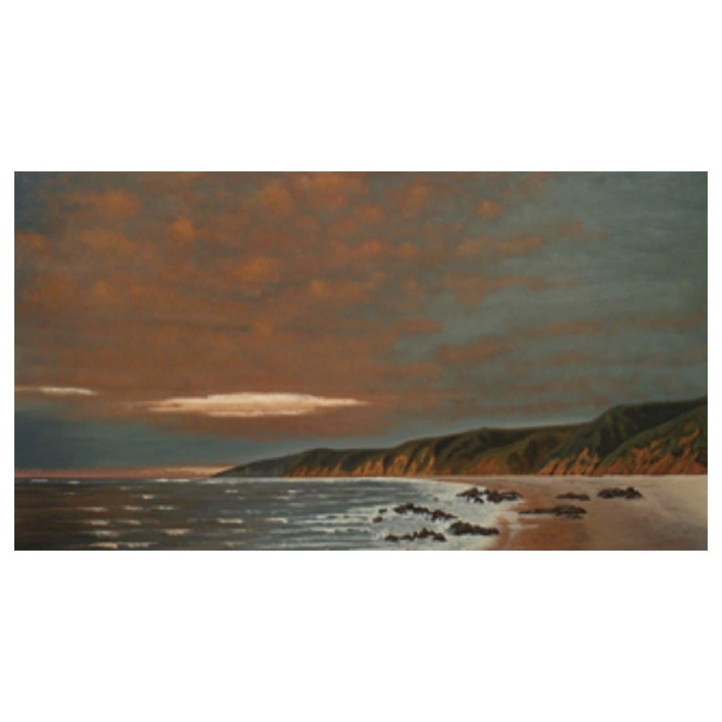 Framed Oil on Linen "Red Central Sunset, California" by Mark Sylva - Painting by Unknown