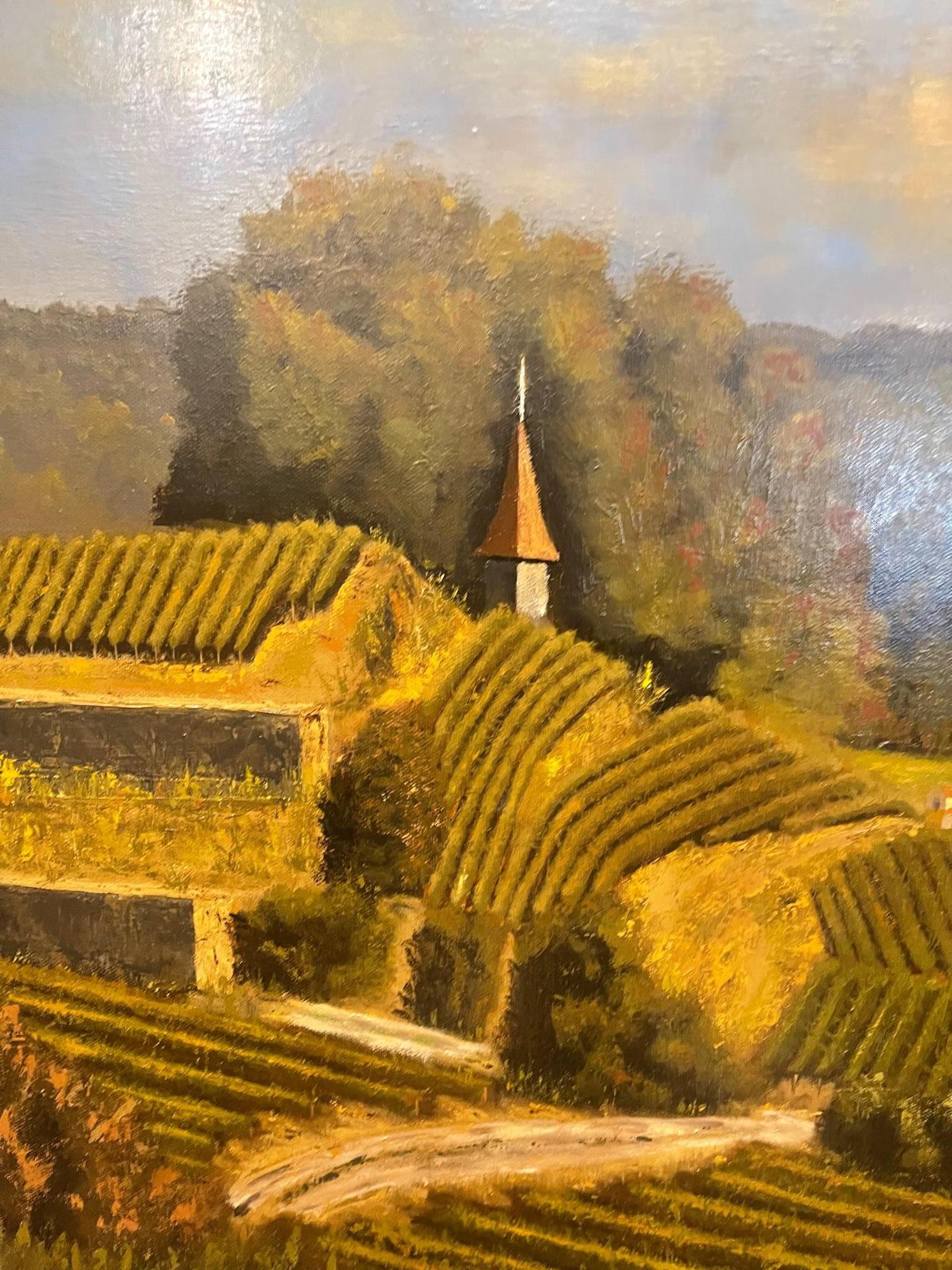 Huile sur lin encadrée « Red Tile Roof, St. Emilion, Bordeaux » par Mark Sylva en vente 10