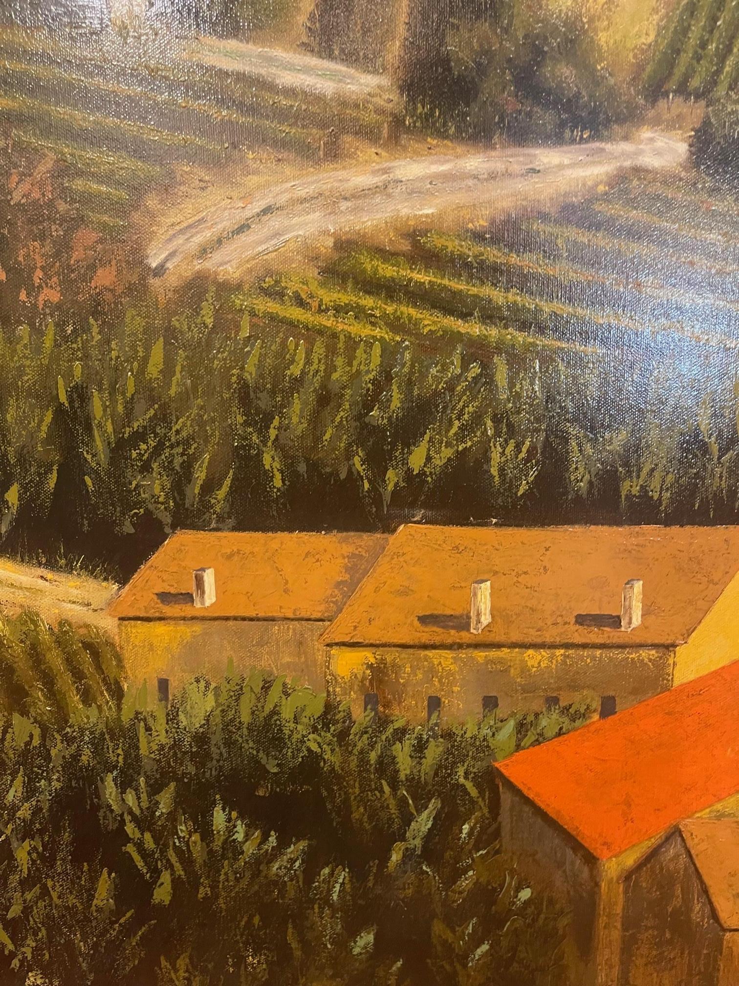 Huile sur lin encadrée « Red Tile Roof, St. Emilion, Bordeaux » par Mark Sylva en vente 11