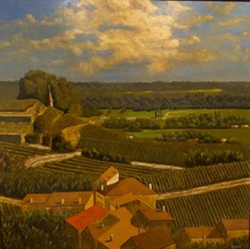 Huile sur lin encadrée « Red Tile Roof, St. Emilion, Bordeaux » par Mark Sylva en vente 12