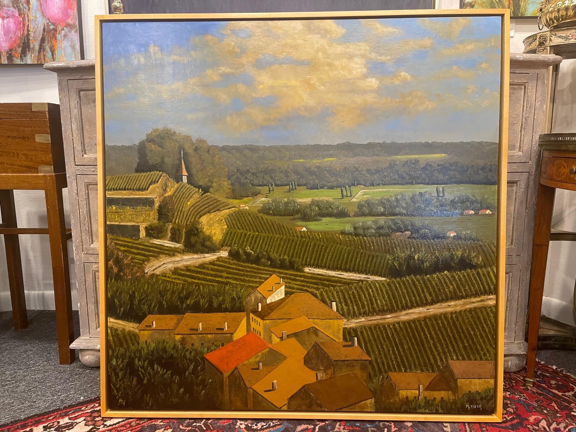 Huile sur lin encadrée « Red Tile Roof, St. Emilion, Bordeaux » par Mark Sylva en vente 1