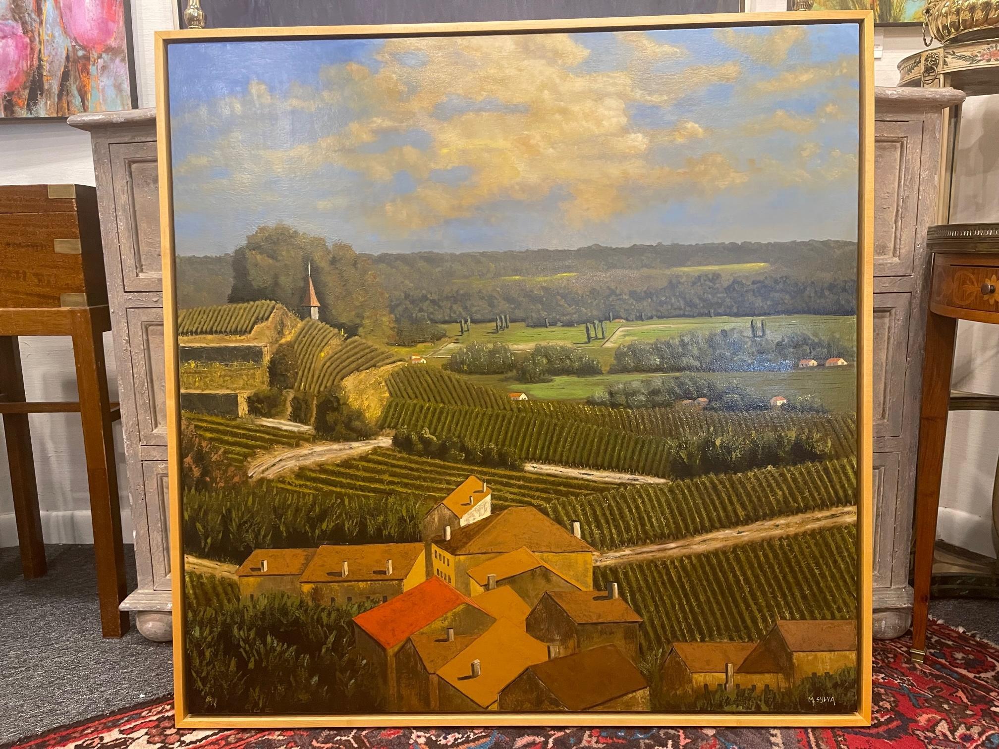 Huile sur lin encadrée « Red Tile Roof, St. Emilion, Bordeaux » par Mark Sylva en vente 4