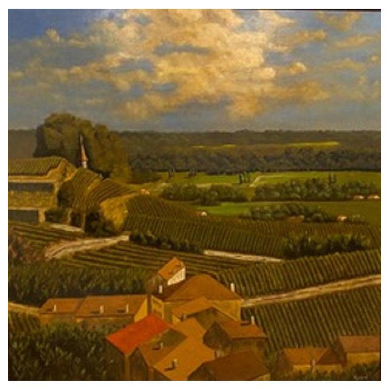 Huile sur lin encadrée « Red Tile Roof, St. Emilion, Bordeaux » par Mark Sylva