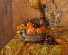 Framed Oil, Still Life with Samovar & Fruit Basket