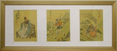 Vintage Framed Painted Chinese Silk Screen Portraits - Made in China 