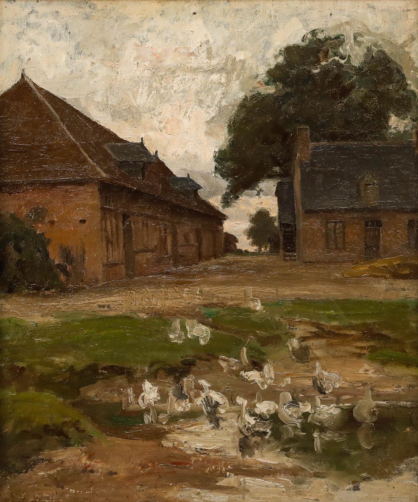 École encadrée début du 20e siècle - Canards au crépuscule au matin - Painting de Unknown