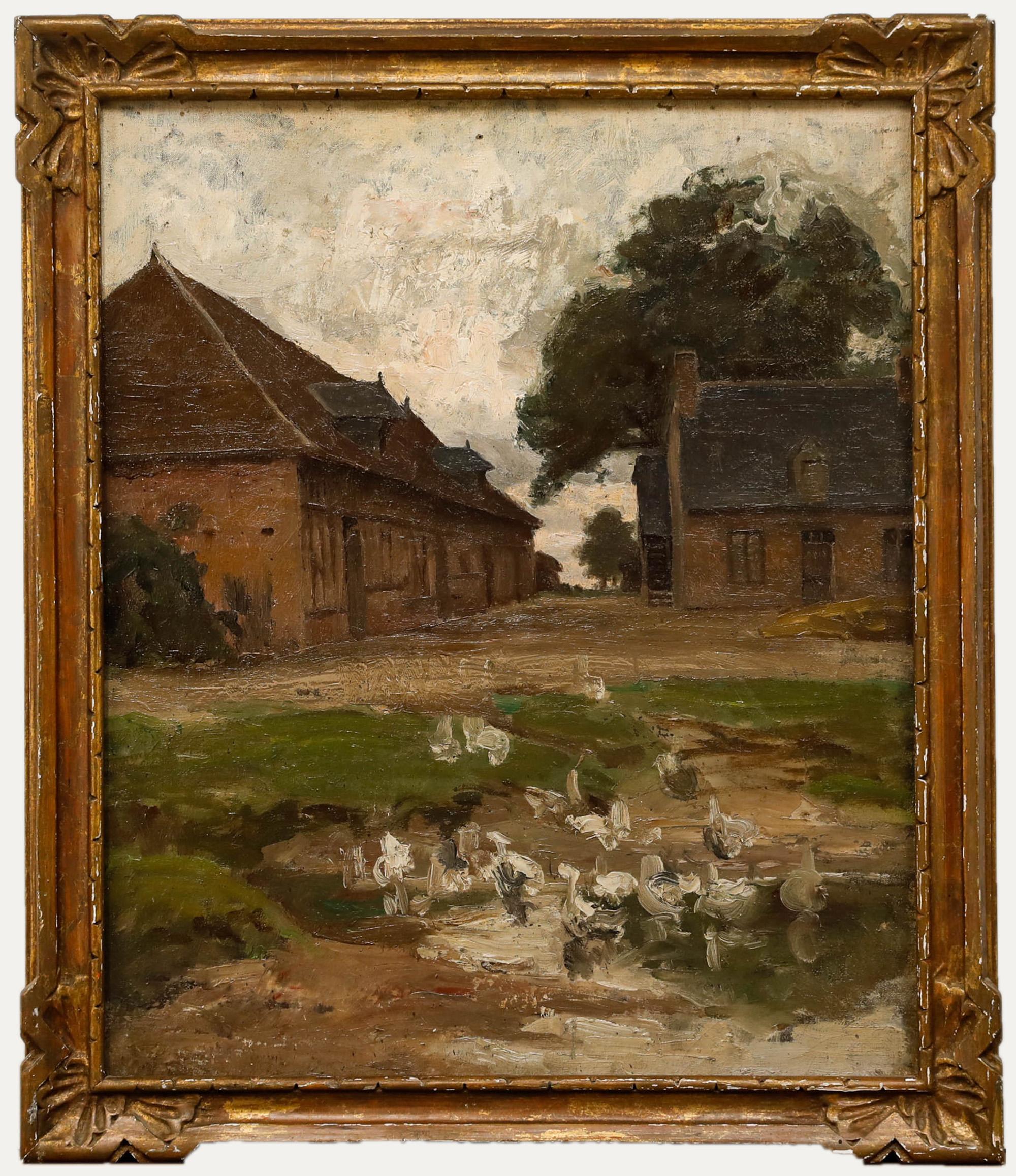 Landscape Painting Unknown - École encadrée début du 20e siècle - Canards au crépuscule au matin