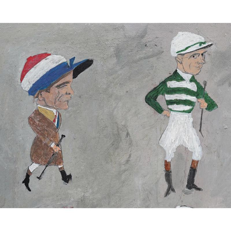 Vignette encadrée de 4 jockeys anglais Huile sur toile en vente 1