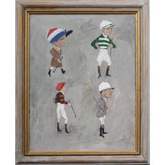 Viñeta Enmarcada de 4 Jockeys Ingleses Óleo sobre Lienzo