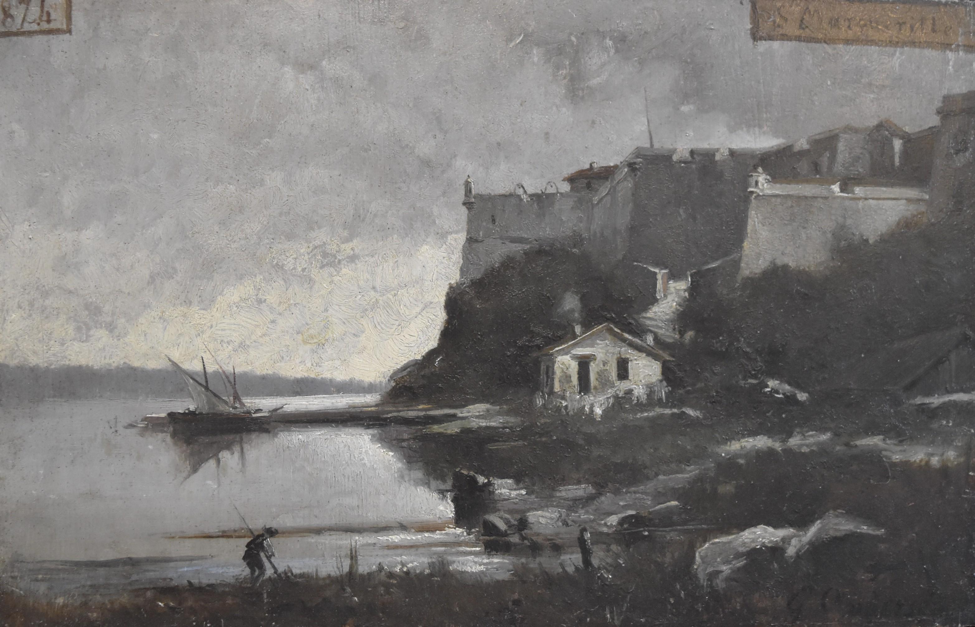 Unknown Landscape Painting - France 1874, The Fort of Sainte Marguerite (Cannes), Oil on panel,